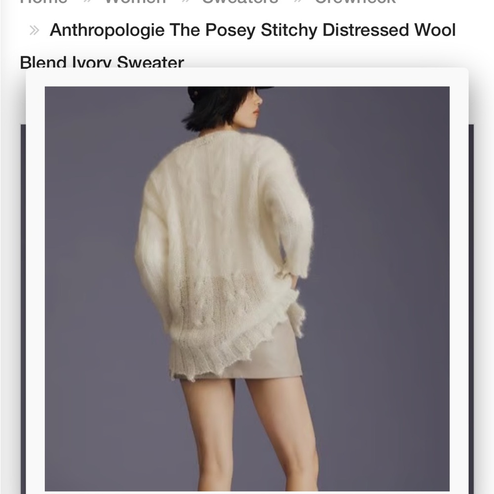 Anthropologie The Posey Stitchy Distressed Wool Ivory Wool Blend Sweater